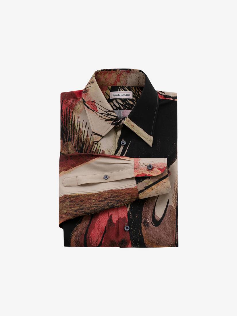 Camisas Alexander McQueen Henry Moore Printed Silk Poplin Hombre - Rojos/Multicolor - Mexico 763-ZXM